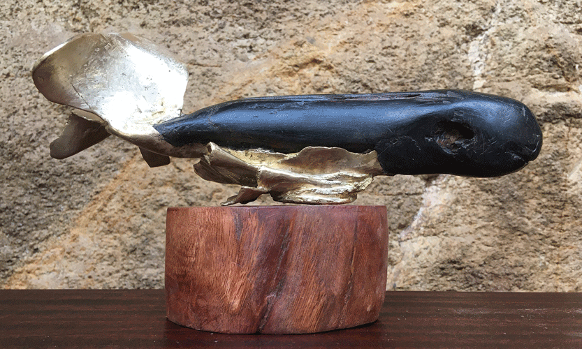 baleine en bronzes et bois d'ébène